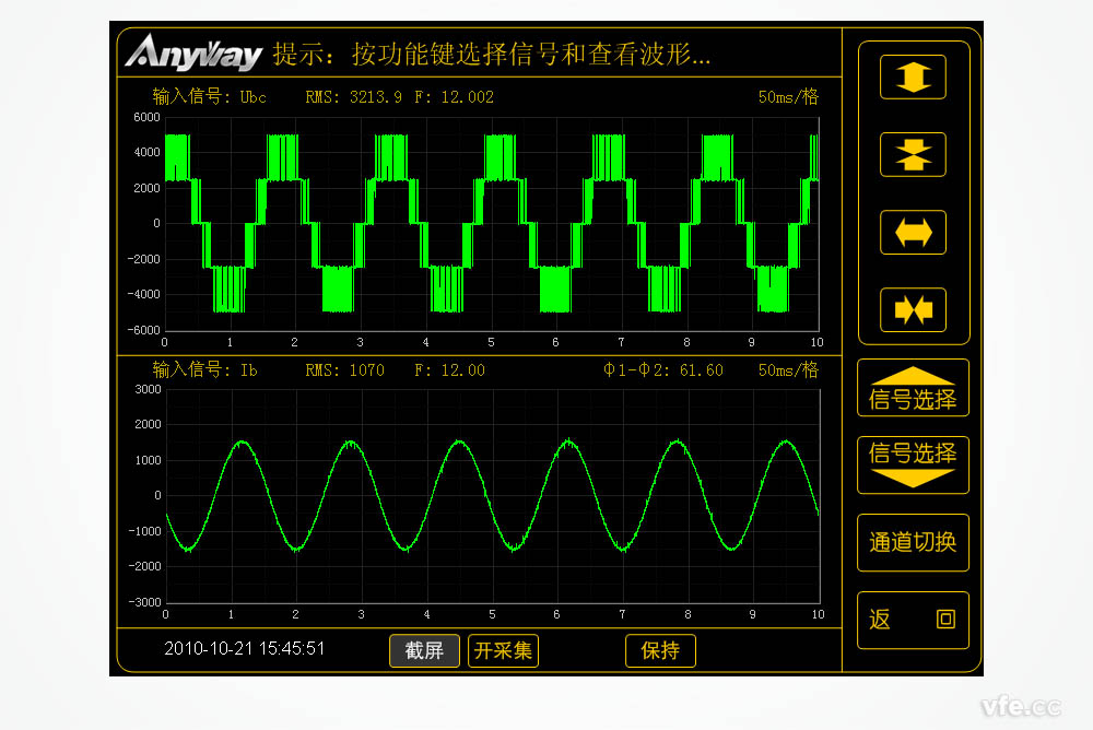 选取变频功率传感器丈量的变频电量波形 选取变频功率传感器丈量的变频电量波形